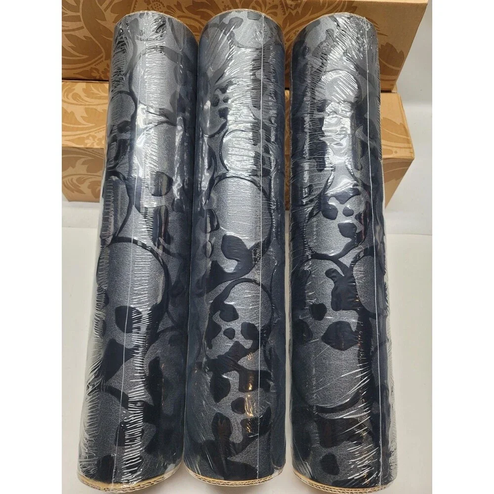 Graham & Brown 19911 Barbara Hulanicki Flock Skulls Midnight Black Wallpaper Lot